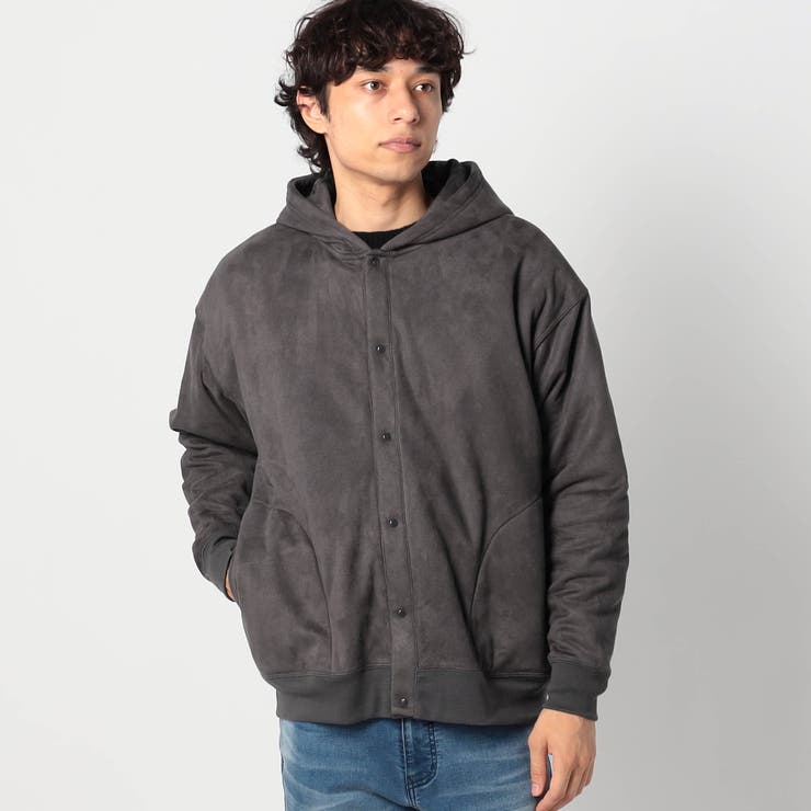 49ブラック | スエード裏ボアスナップパーカー | NICOLE