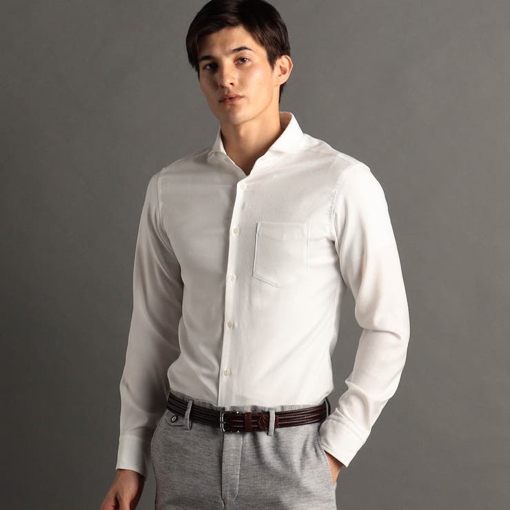 09ホワイト | シャイニーツイル カッタウェイカラーシャツ | NICOLE