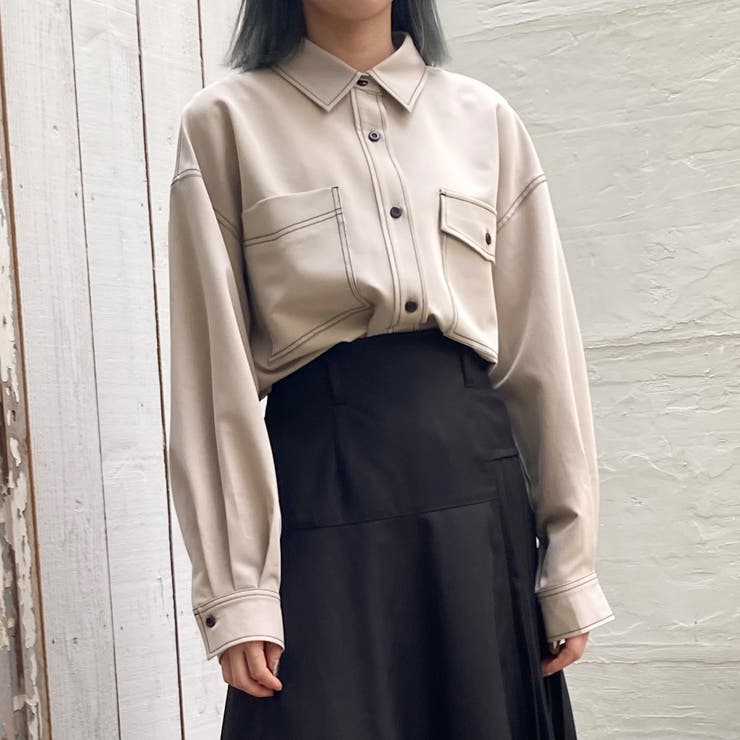 ブラウス シャツ 配色ステッチルーズCPOシャツ レディース ブラウス シャツ 配色ステッチルーズCPOシャツ レディース