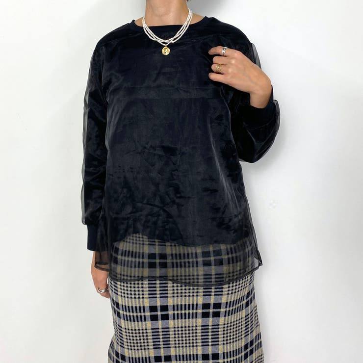 49ブラック | オーガンジー重ねロングスリーブTEE | NICOLE