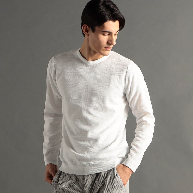 09ホワイト | シャドウチェック プルオーバーニット | NICOLE