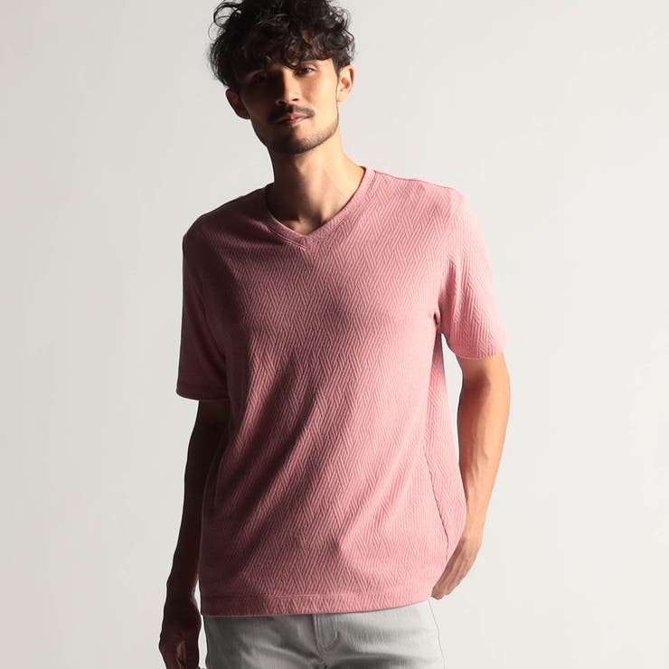 08ピンク | バスケットリンクスジャガードＶネックプルオーバ | NICOLE