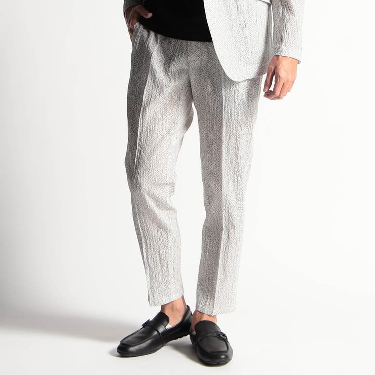 19ライトグレー | ヘリンボン柄楊柳イージーパンツ | NICOLE