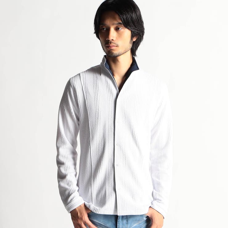 09ホワイト | ブリスターストライプイタリアンカラーシャツ | NICOLE