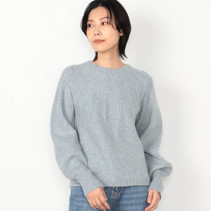 美品 エブール ウールカシミヤ モックネック メランジニット◆グレー セール】ウールカシミヤ衿付きVネックニット（ニット/セーター）｜Mila