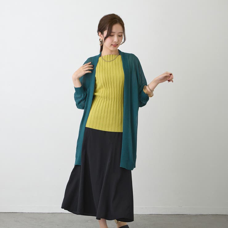 40グリーン | 接触冷感 シアーニット ロングカーディガン | NICOLE