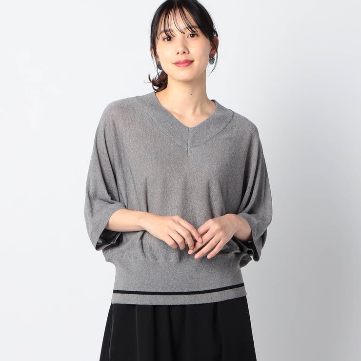 39チャコールグレー | Vネック5分袖サマーニット | NICOLE