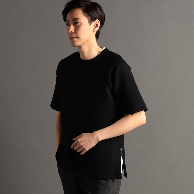 49ブラック | サイドジップ 半袖ニットTシャツ | NICOLE