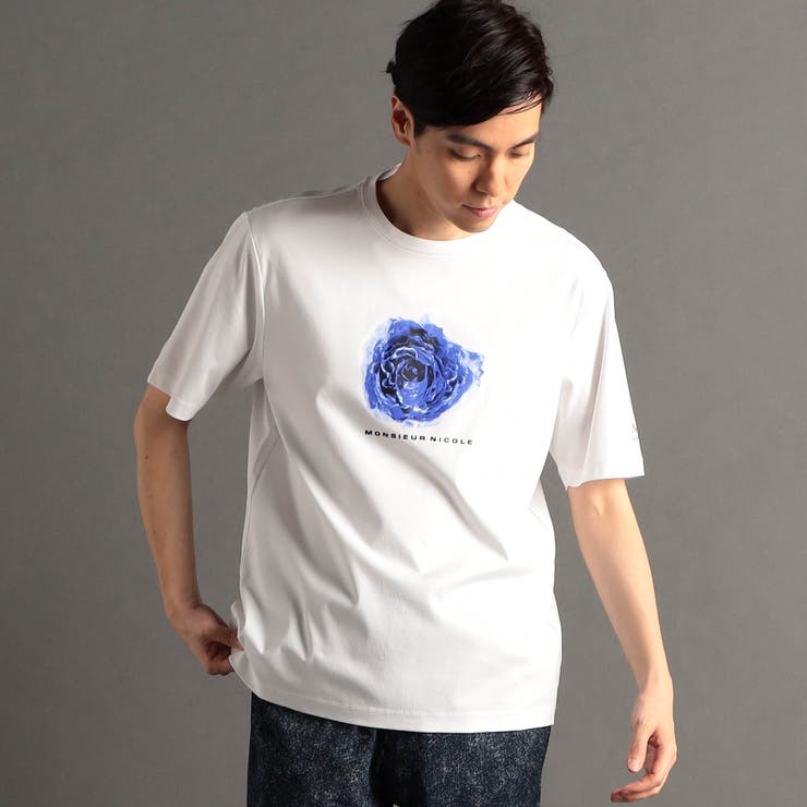 09ホワイト | フラワーグラフィック 半袖Tシャツ | NICOLE