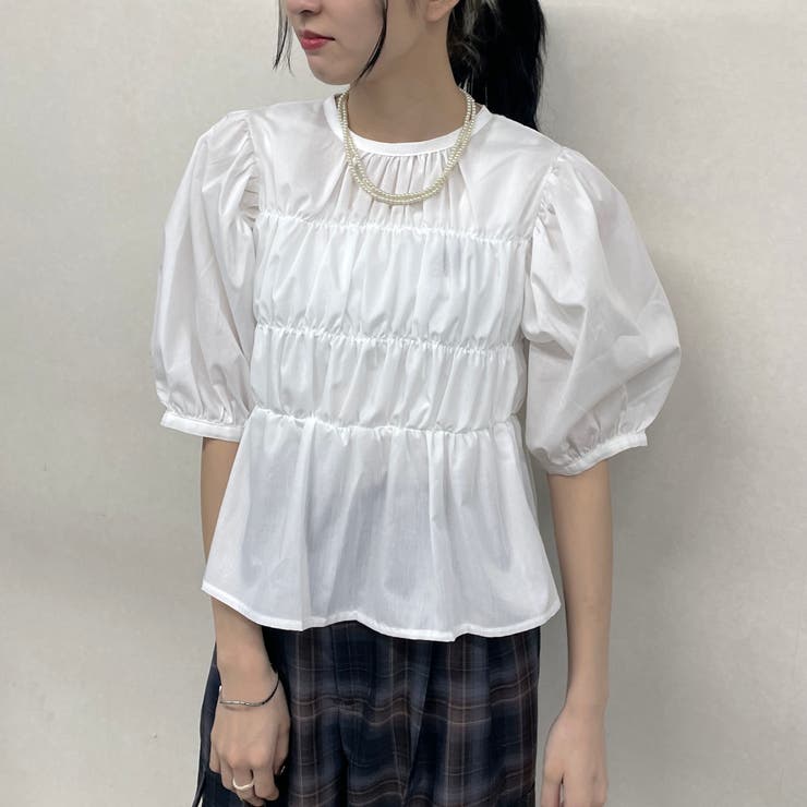 シャーリングパフスリーブブラウス[品番：NICW0005714]｜NICOLE