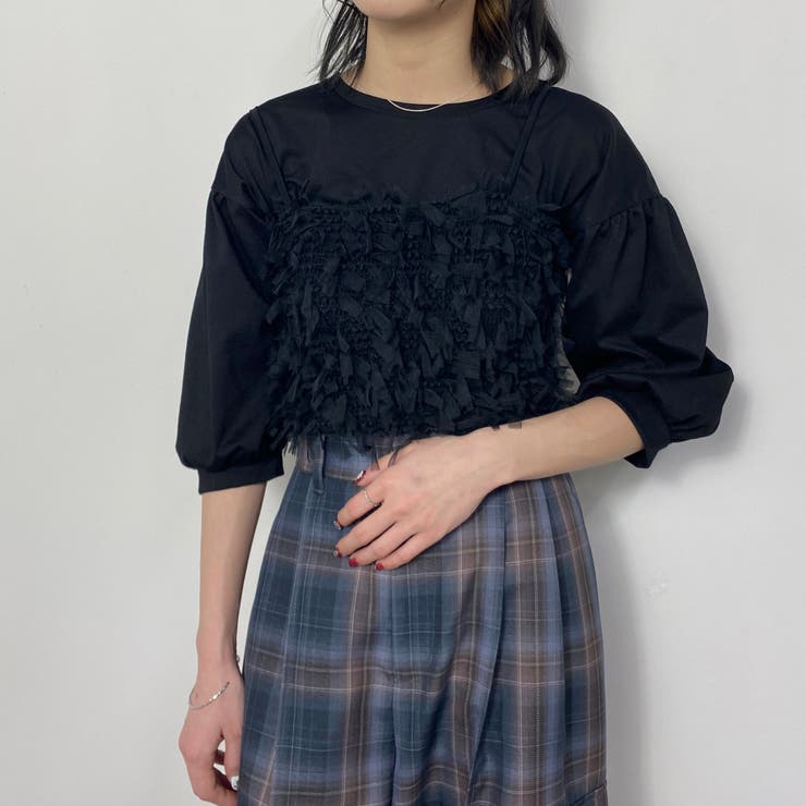 49ブラック | WEB限定チュールビスチェ&袖ドレープカットソー | NICOLE