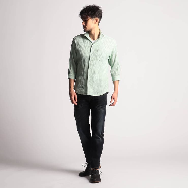 マルチカラー プリーツ 長袖　ネックシャツ カラープリーツ7分袖スタンドカラーシャツ[品番：NICW0005548]｜NICOLE