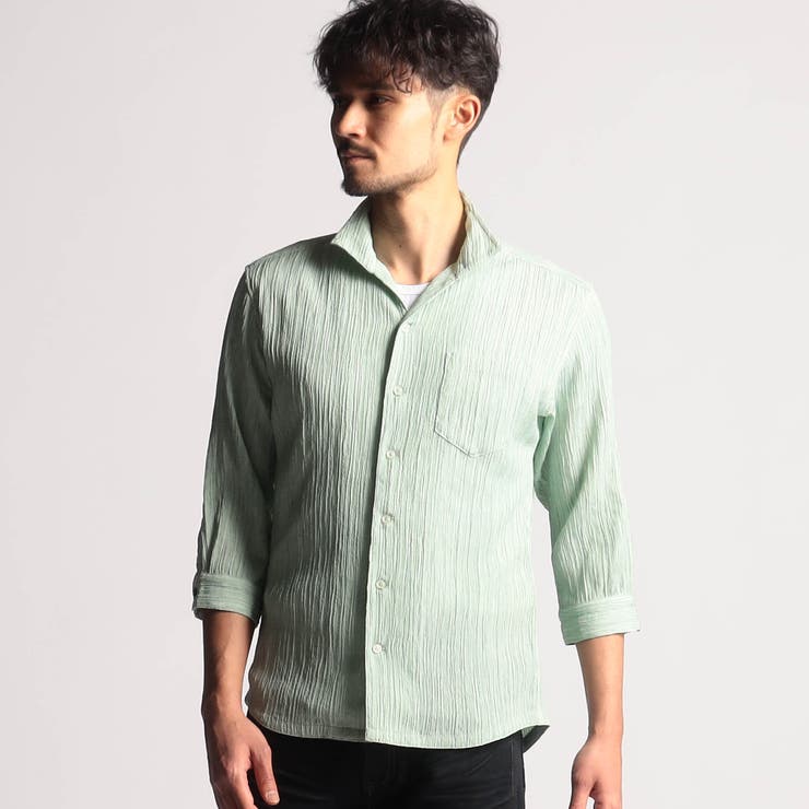 カラープリーツ7分袖スタンドカラーシャツ[品番：NICW0005548