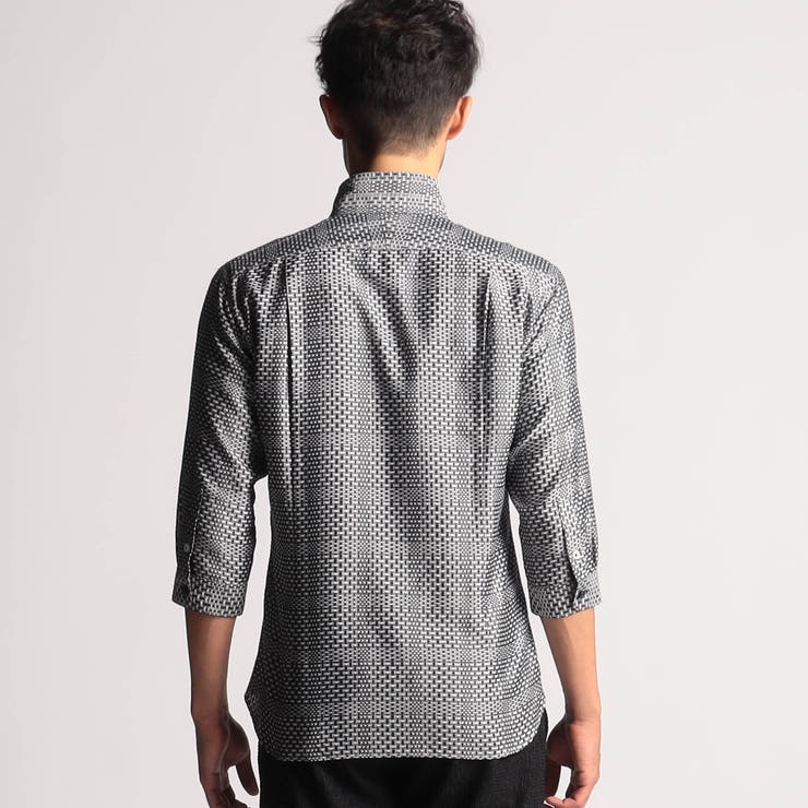 シアーチェック7分袖スタンドカラーシャツ[品番：NICW0005631