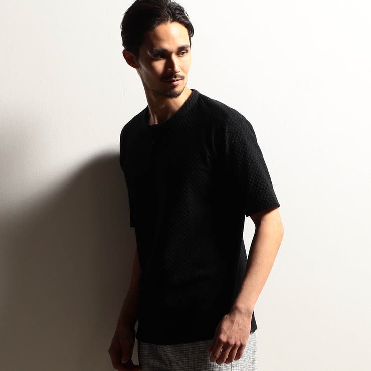 49ブラック | 【RIELABO】シャーリングジャカード半袖キーネックカットソー | NICOLE