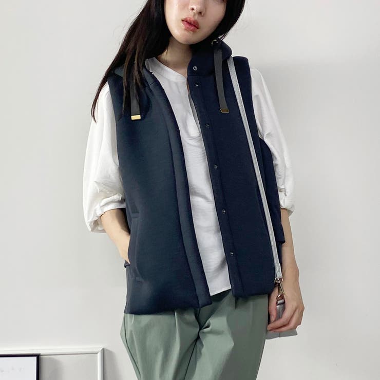 39チャコールグレー | 異素材使いフードベスト | NICOLE