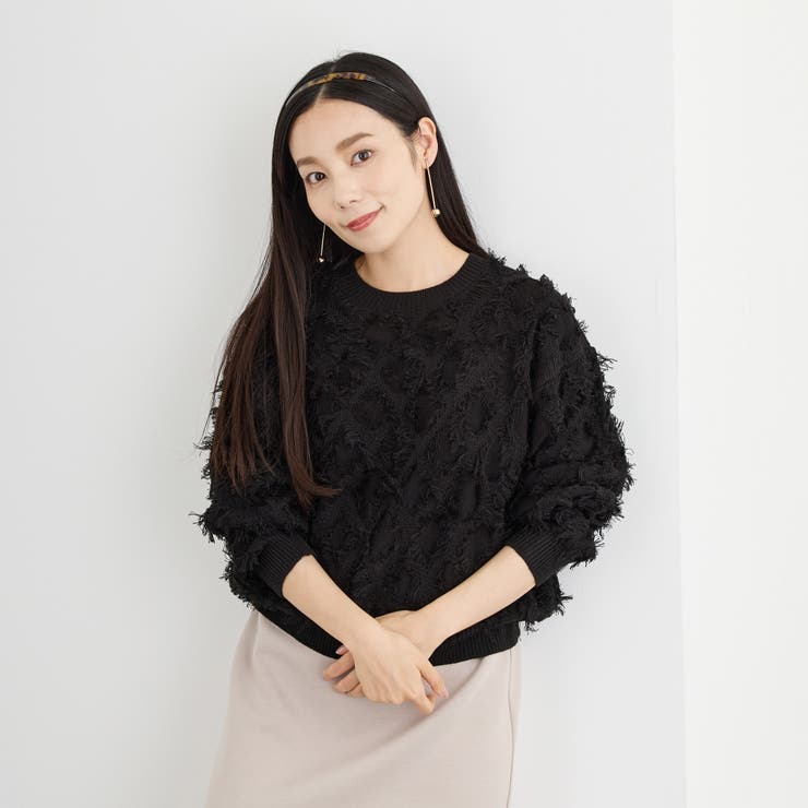 49ブラック | フリンジジャガードプルオーバー | NICOLE