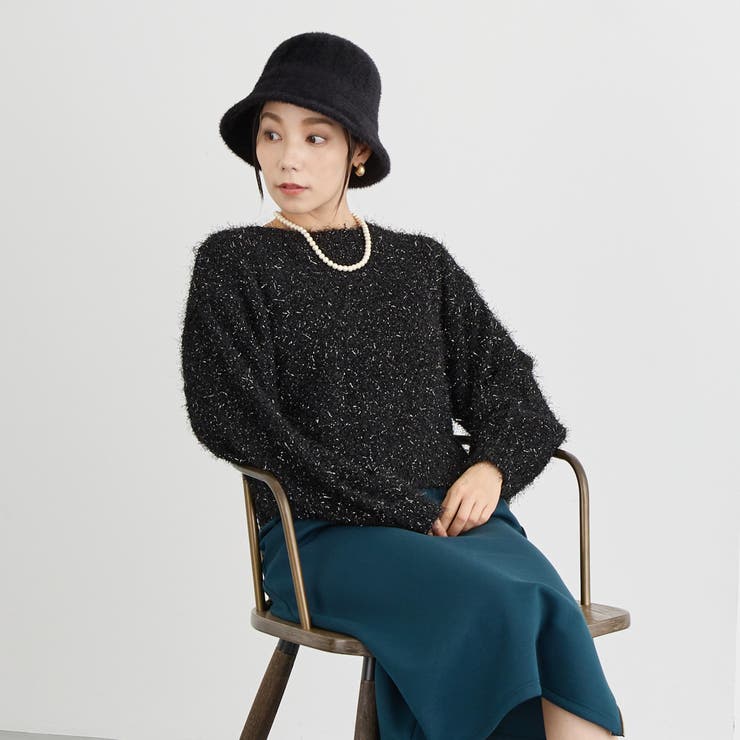 49ブラック | ラメフリンジヤーンプルオーバー | NICOLE