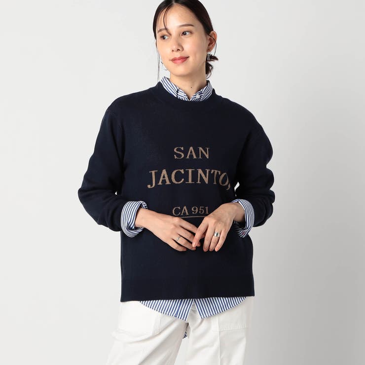 67ネイビー | ジャガード配色ロゴニット | NICOLE