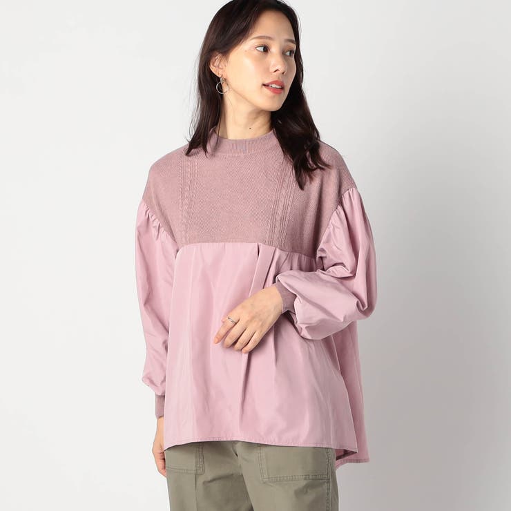 08ピンク | ニットブラウス ドッキングプルオーバー | NICOLE