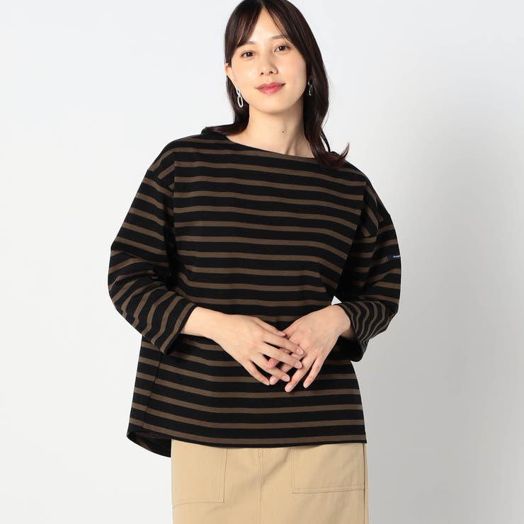 47モスグリーン | 日本製 デラヴェ 天竺ボーダーカットソー | NICOLE