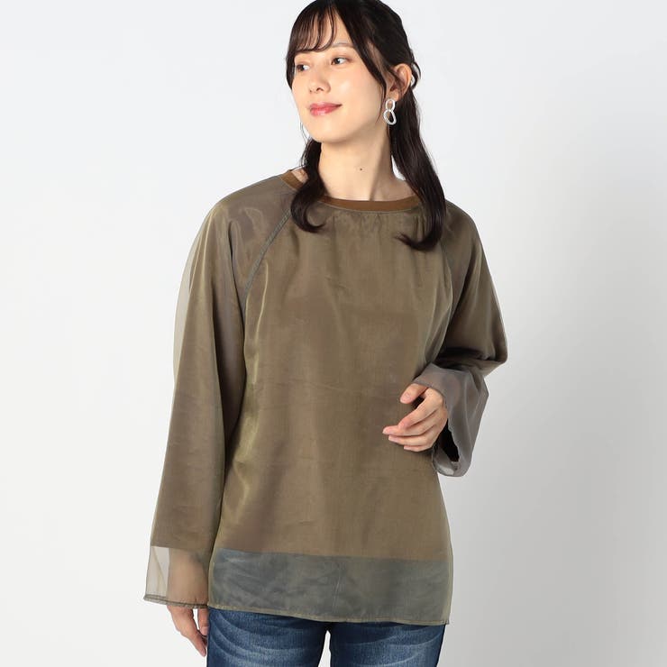46カーキ | 長袖オーガンジーカットソー | NICOLE