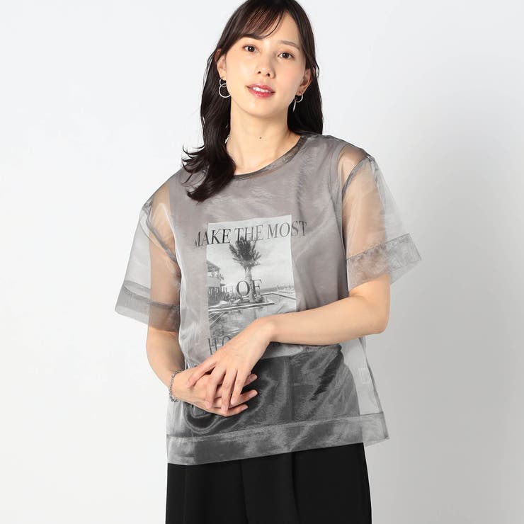 29グレー | 【2枚セット】リゾートプリントタンクトップ+オーガンジーTEE | NICOLE