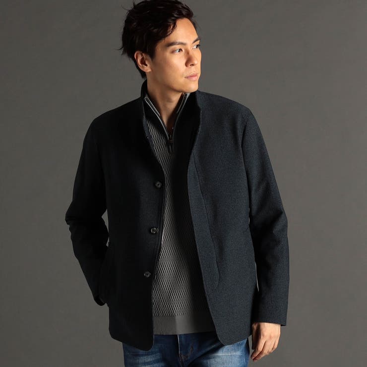 67ネイビー | グレンチェック スタンドカラージャケット | NICOLE