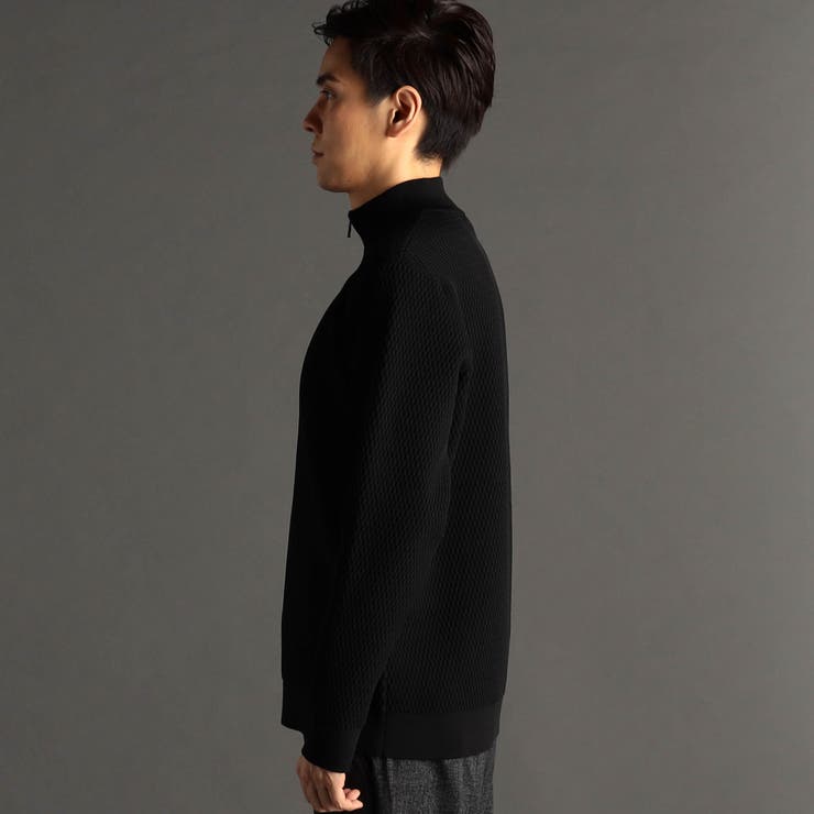 ダイヤジャカード ハーフジップスタンドカラーニット[品番