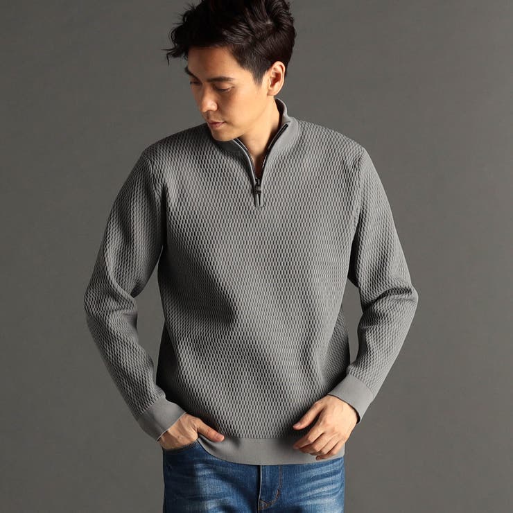 29グレー | ダイヤジャカード ハーフジップスタンドカラーニット | NICOLE