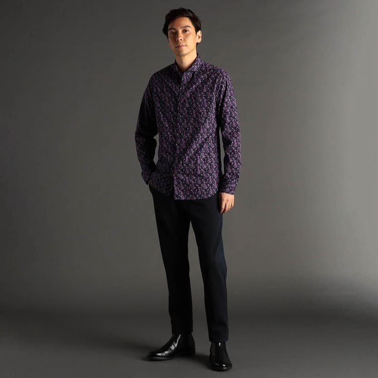 TEXTA ワイングラスプリントブロード カッタウェイカラーシャツ | NICOLE | 詳細画像2 