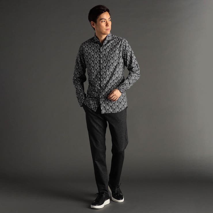 TEXTA ワイングラスプリントブロード カッタウェイカラーシャツ | NICOLE | 詳細画像3 