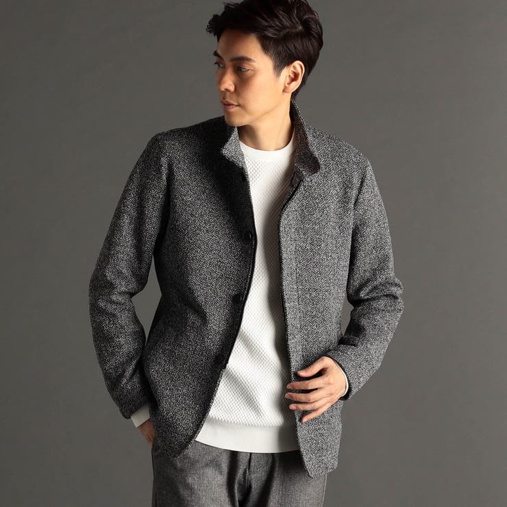 49ブラック | ツイードダブルフェイス スタンドカラーブルゾン | NICOLE
