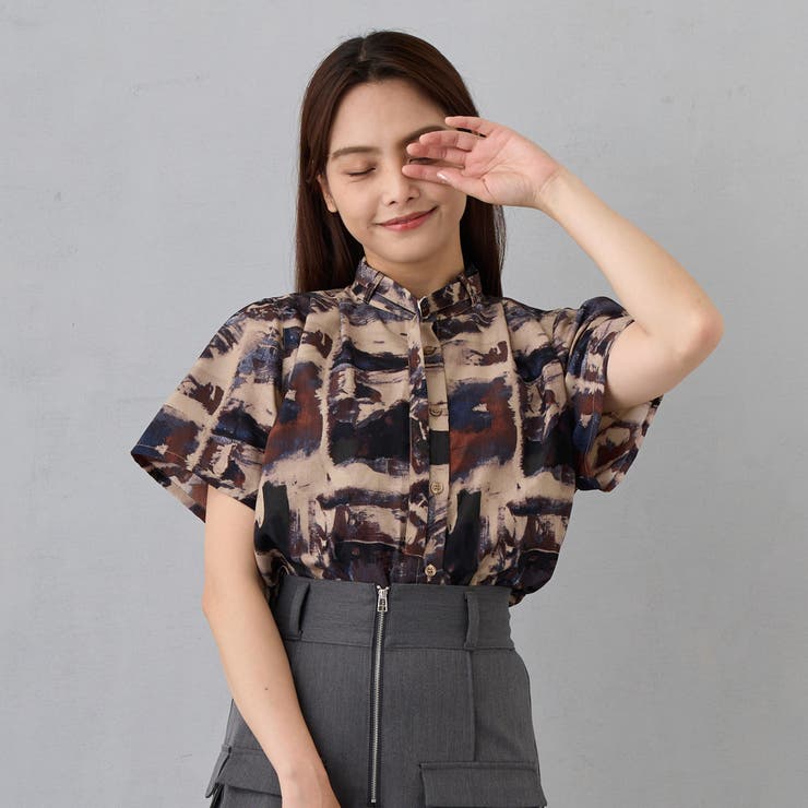 衿ベルト 水彩柄ブラウス | NICOLE | 詳細画像1 