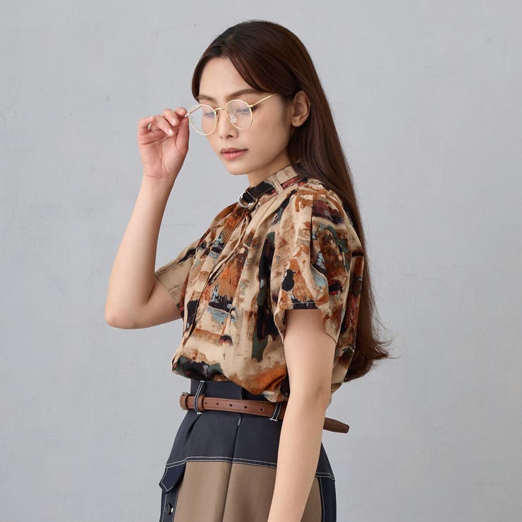 18ベージュ | 衿ベルト 水彩柄ブラウス | NICOLE