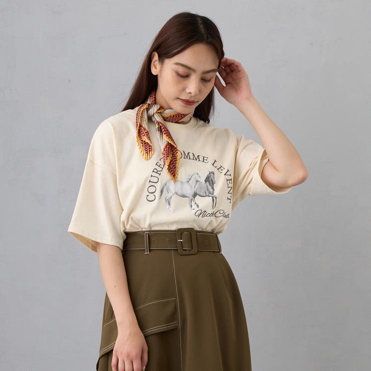 20イエロー | ホースプリント＋刺繍TEE | NICOLE