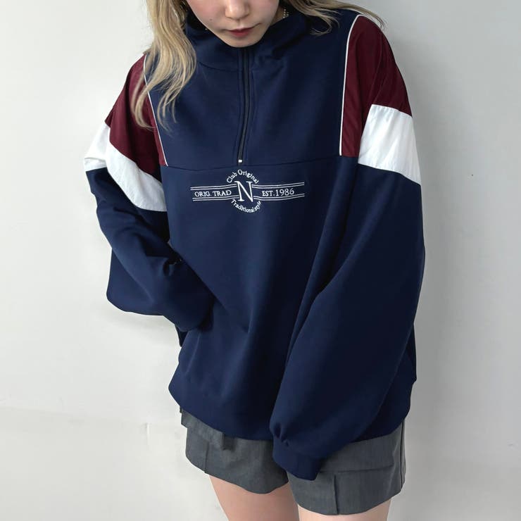 67ネイビー | フロントシシュウハーフジップ | NICOLE