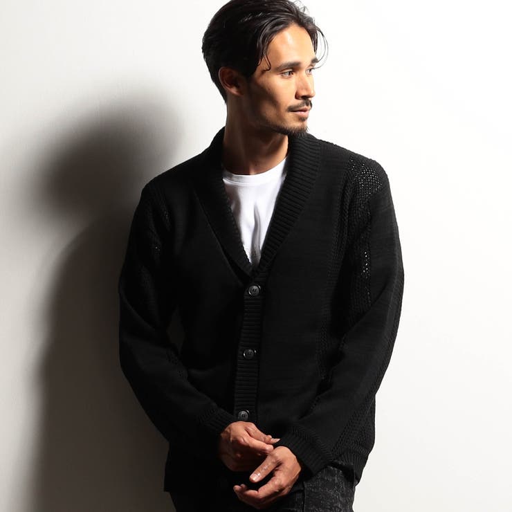 49ブラック | 【RIELABO】シアーメッシュショールカラーカーディガン | NICOLE