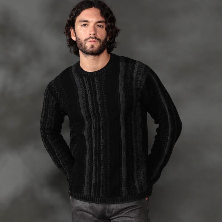 49ブラック | 【ＷＥＢ限定】ランダムストライプ３Dニットプルオーバー | NICOLE