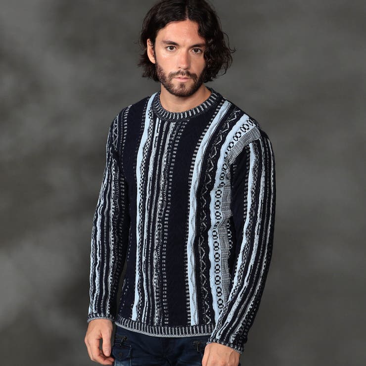 67ネイビー | 【ＷＥＢ限定】ランダムストライプ３Dニットプルオーバー | NICOLE