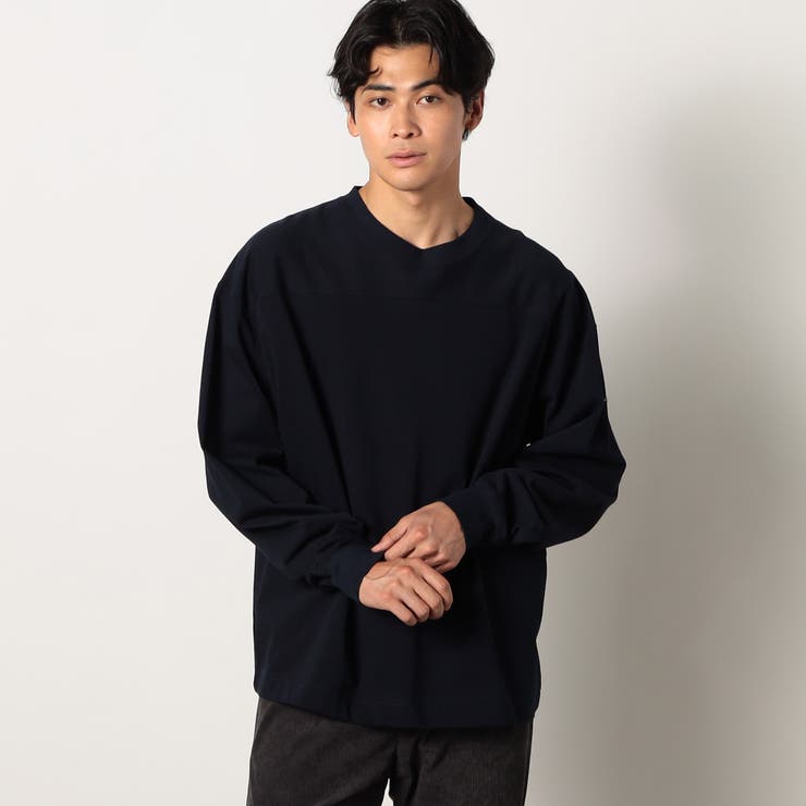 67ネイビー | 日本製 デラヴェ天竺切り替えロングスリーブTシャツ | NICOLE