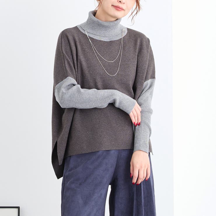 39チャコールグレー | ネックレス付きバイカラースクエアハイネックニット | NICOLE