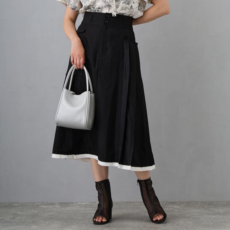 49ブラック | アシメプリーツAラインスカート | NICOLE