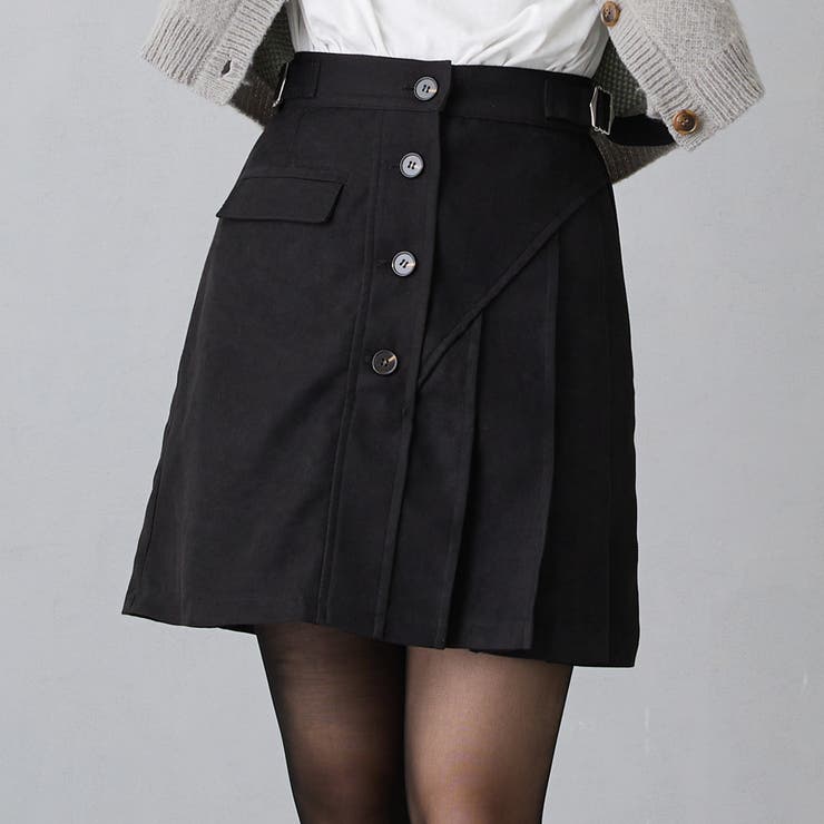 49ブラック | ピーチ起毛プリーツMIXミニスカート | NICOLE