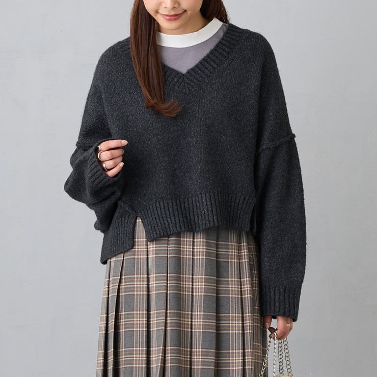 39チャコールグレー | Vネックニットプルオーバー | NICOLE