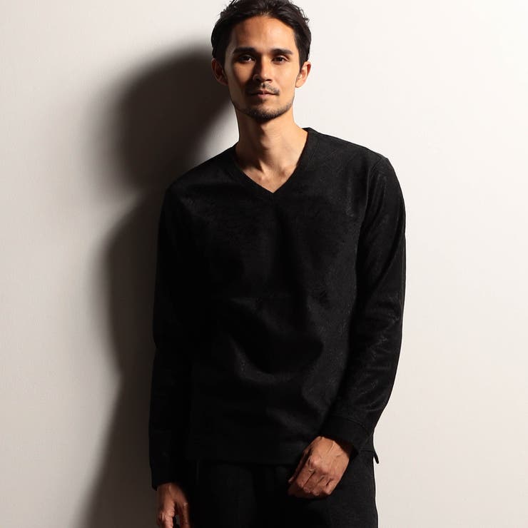 49ブラック | 【RIELABO】フラワージャカードボンディング Ｖネックプルオーバー | NICOLE