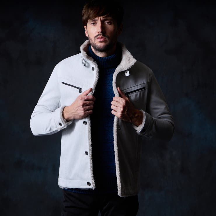 09ホワイト | 裏ボアムートン風スタンドブルゾン | NICOLE