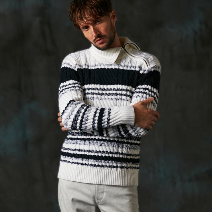 91その他2 | ケーブル編み衿ファスナータートルネックニット | NICOLE