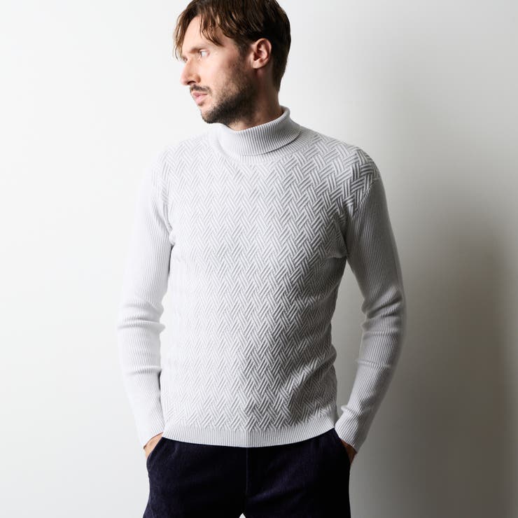 19ライトグレー | バスケットジャガードタートルネックニット | NICOLE