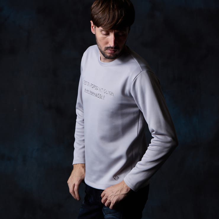 19ライトグレー | ストレッチポンチジェルプリント長袖Ｔシャツ | NICOLE